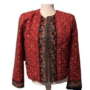 Quilted Paisley Jacket – Red & Green Boho Print- 100 percent cotton